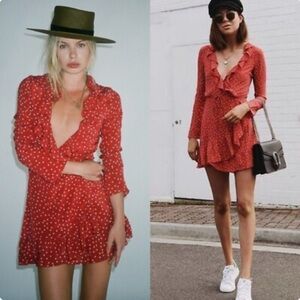 Realisation Par Women’s Dress Alexandra Wrap Silk Mini Long Sleeve Red Star S